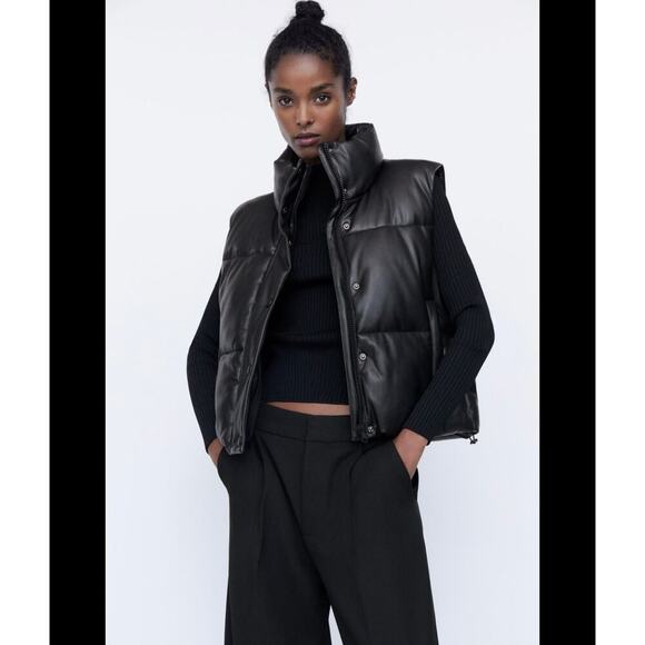 Zara Jackets & Blazers - Zara Faux Leather Puffer Vest Size Small